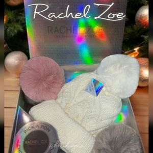 NWT Interchangeable Pom Pom Knit Hat Winter Rachel Zoe Pom Hat NEW IN GIFT BOX I